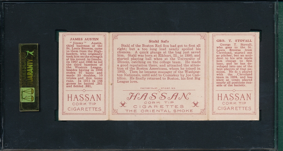 1912 T202 Stahl Safe, Stovall/Austin, Hassan Cigarettes SGC 50