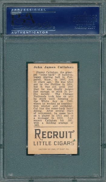 1912 T207 Callahan Recruit Little Cigars PSA 5