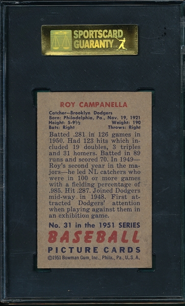 1951 Bowman #31 Roy Campanella SGC 88