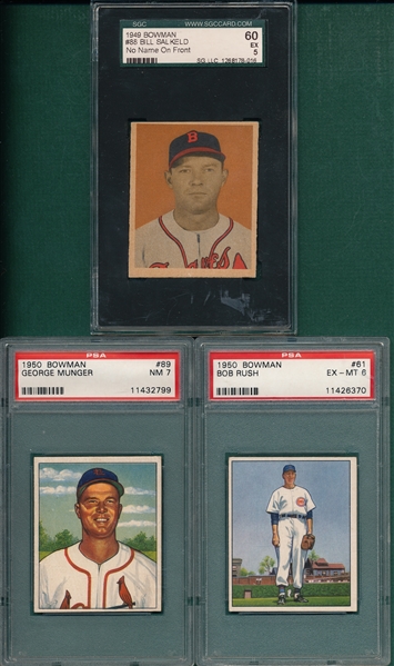 1949/50 Bowman (3) Card Lot W/ 1950 Munger PSA 7