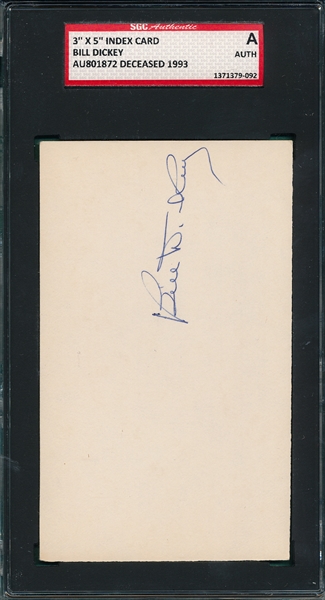 Bill Dickey Autographed Index Card SGC Authentic
