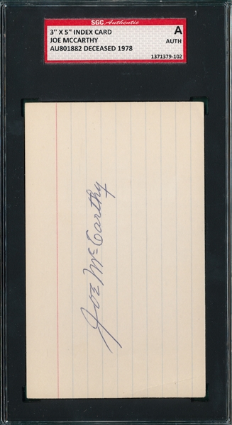 Lot of (5) Yankees W/ Joe McCarthy, Autographed Index Card SGC Authentic 