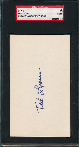Lot of (5) Autographed Index Card SGC Authentic W/ Ted Lyons