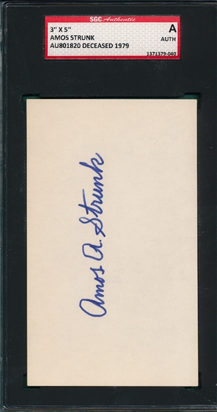 Lot of (5) Autographed Index Card SGC Authentic W/ Amos Strunk