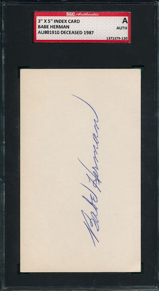 Lot of (5) Autographed Index Card SGC Authentic W/ Babe Herman