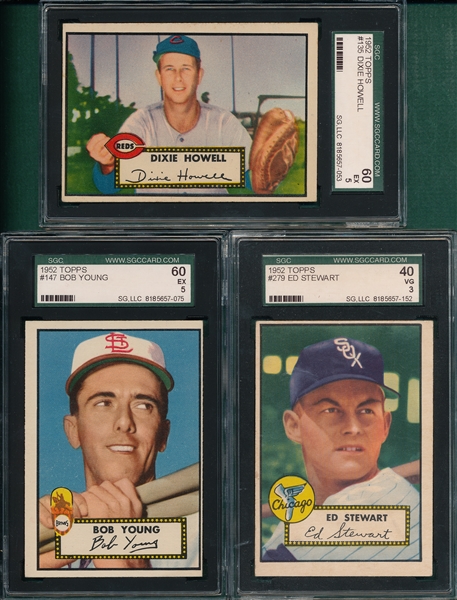 1952 Topps #135 Howell, #147 Young & #279 Stewart (3) Card Lot SGC