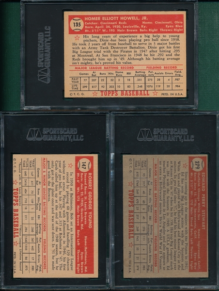 1952 Topps #135 Howell, #147 Young & #279 Stewart (3) Card Lot SGC
