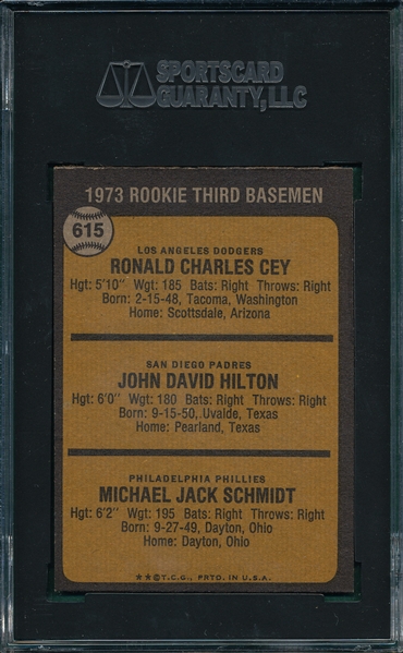 1973 Topps #615 Mike Schmidt SGC 88 *Rookie* *Hi#*
