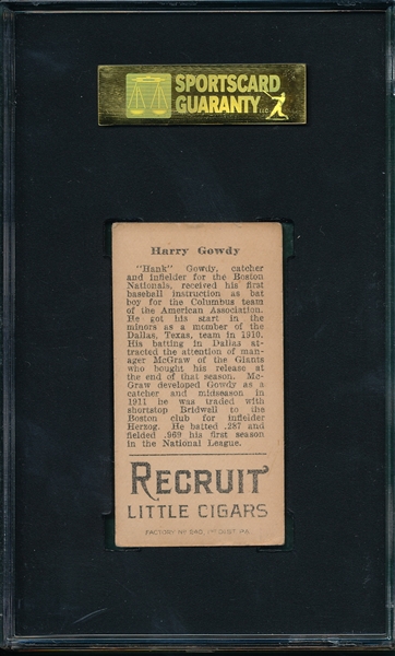 1912 T207 Gowdy Recruit Little Cigars SGC 40