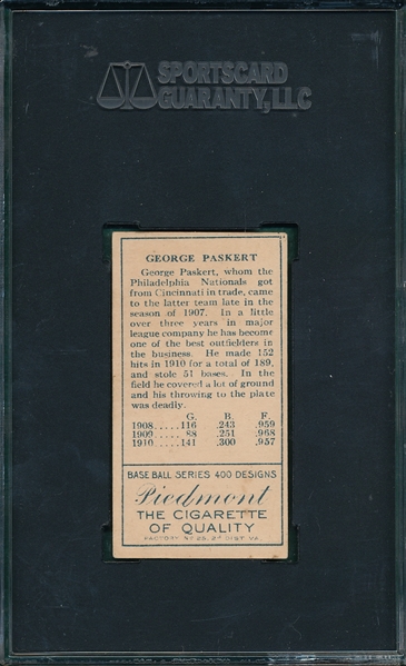 1911 T205 Paskert Piedmont Cigarettes SGC 50