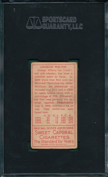 1911 T205 Wiltse Sweet Caporal Cigarettes SGC 45