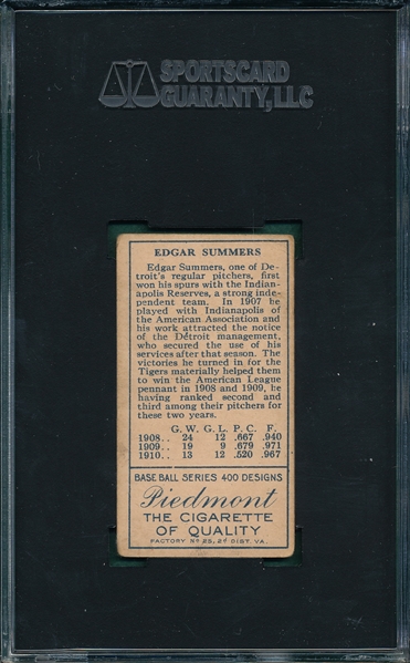 1911 T205 Summers Piedmont Cigarettes SGC 40