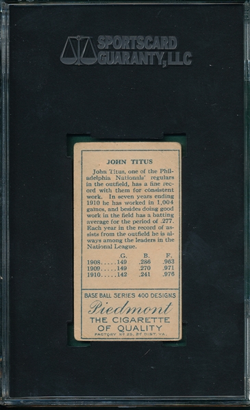 1911 T205 Titus Piedmont Cigarettes SGC 40
