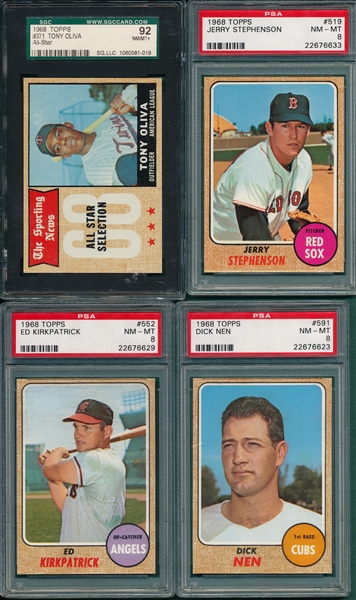 1968 Topps (4) Card Lot of High Numbers PSA 8 & #371 Oliva AS SGC 92