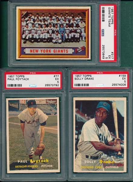 1957 Topps (9) Card Lot W/ Giants Team PSA 5