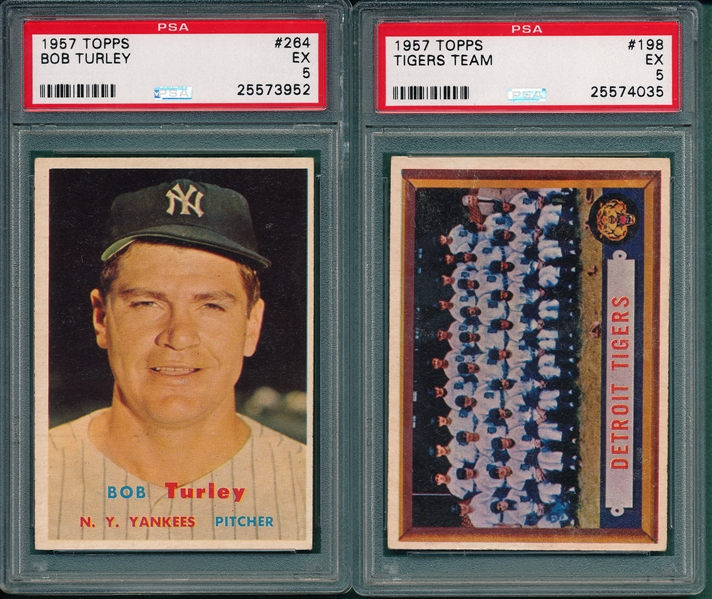 1957 Topps (10) Card Lot W/ Turley PSA 5