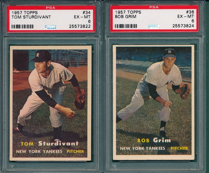 1957 Topps (10) Card Lot W/ #36 Grim PSA 6