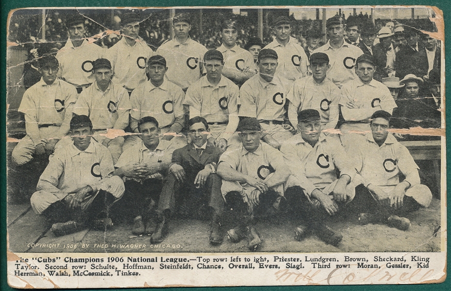 1906 Chicago Cubs, Fred H. Wagner, Suhling & Koehn Publishing Postcard