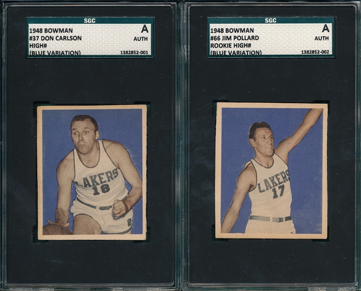 1948 Bowman BSKT #37 Carlson & #66 Pollard, Rookie, (2) Card Lot SGC Authentic *Hi #*