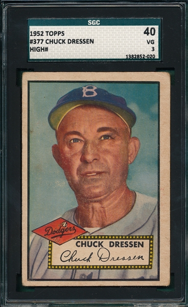 1952 Topps #377 Chuck Dressen SGC 40 *Hi #* 