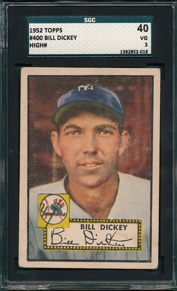 1952 Topps #400 Bill Dickey SGC 40 *Hi #* 