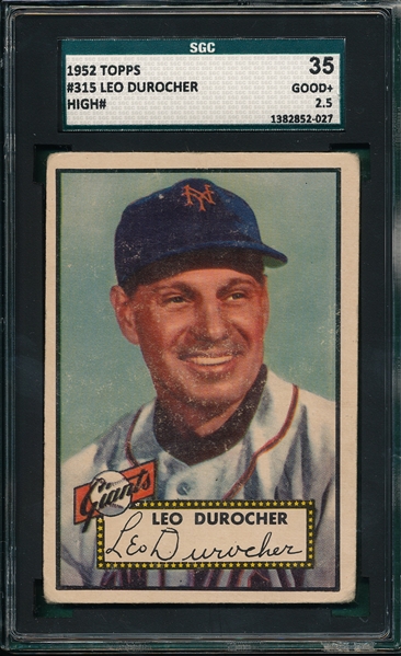 1952 Topps #315 Leo Durocher SGC 35 *Hi #* 