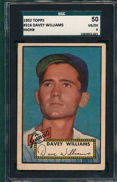 1952 Topps #316 Davey Williams SGC 50 *Hi #* 