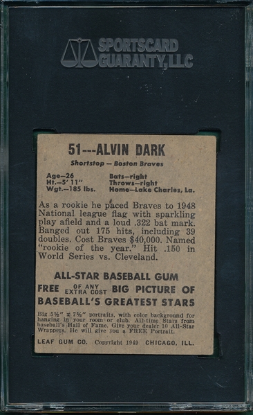 1948-49 Leaf #51 Alvin Dark SGC 40 *SP*