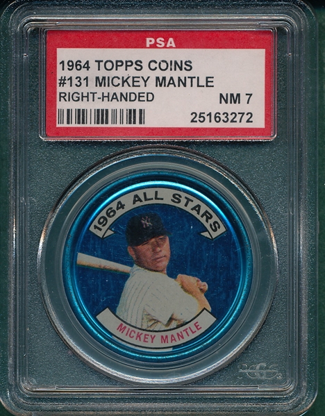 1964 Topps Coins #131 Mickey Mantle, RH, PSA 7