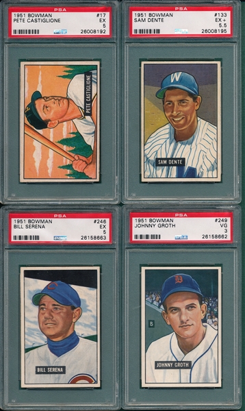 1951 Bowman #17, #133, #246 & #249 Lot of (4) PSA