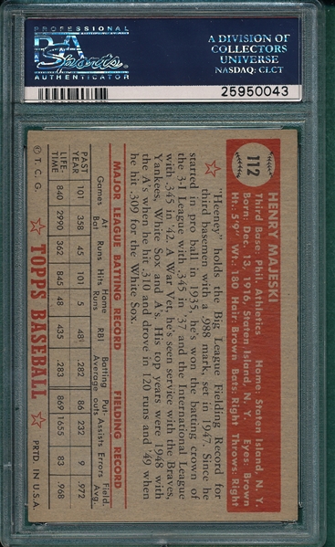 1952 Topps #112 Henry Majeski PSA 6