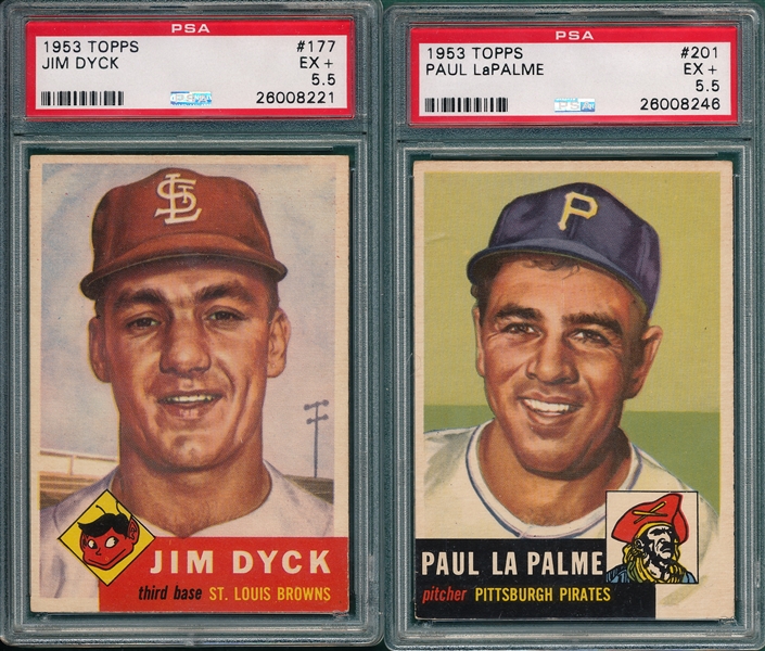 1953 Topps #177 Dyck & #201 LaPalme (2) Card Lot PSA 5.5