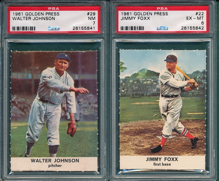 1961 Golden Press #1 Ott, #22 Foxx & #29 Walter Johnson (3) Card Lot PSA
