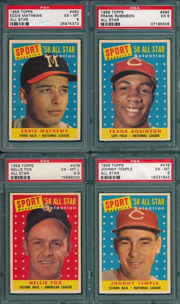 1958 Topps Lot of (4) All Star Cards W/ #480 Ed Mathews PSA 6