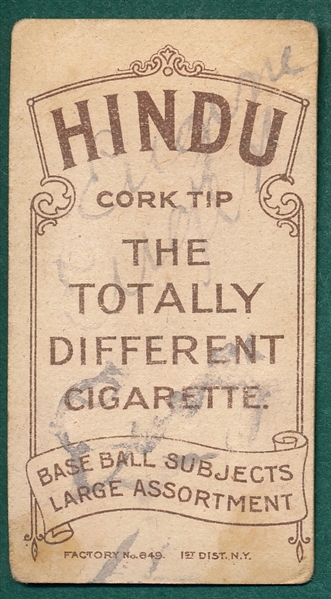 1909-1911 T206 Doyle, Throwing, Hindu Cigarettes