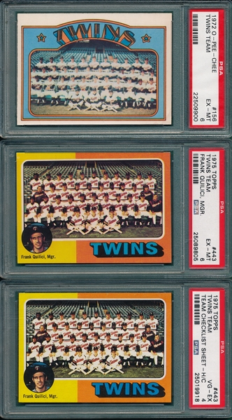 1964-75 Topps Lot of (7) Minnesota Twins Team Cards PSA