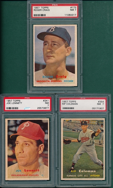 1957 Topps #173, #241 and #354 (3) Card Lot PSA 7
