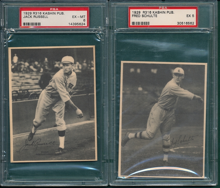 1929 R316 Schulte PSA 5 & Russell PSA 6 (2) Card Lot Kashin Publishing