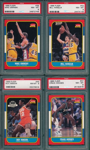 1986-87 Fleer BSKT (10) Card Lot PSA 8s W/ Moses Malone 