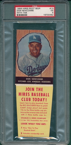 1958 Hires Root Beer #13 Don Newcombe With Tab PSA 5