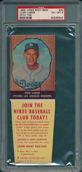 1958 Hires Root Beer #34 Clem Labine With Tab PSA 6