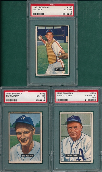 1952 Bowman #156, #169 & #226 (3) Card Lot, PSA 6