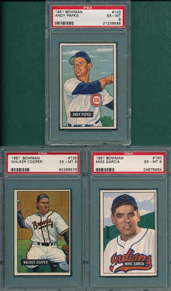1951 Bowman #103, #135 & #150, (3) Card Lot, PSA 6