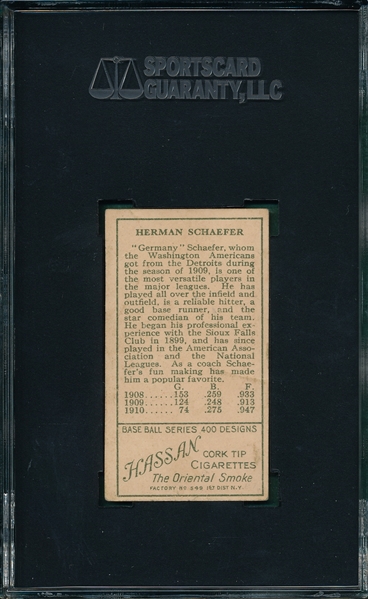 1911 T205 Schaefer Hassan Cigarettes SGC 40 *Presents Better*