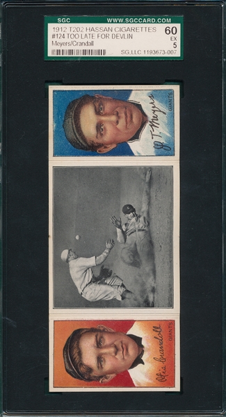 1912 T202 Too Late For Devlin, Meyers/Crandall, Hassan Cigarettes SGC 60