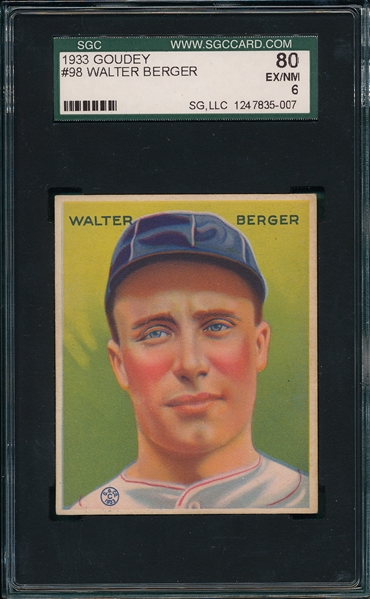 1933 Goudey #98 Walter Berger SGC 80