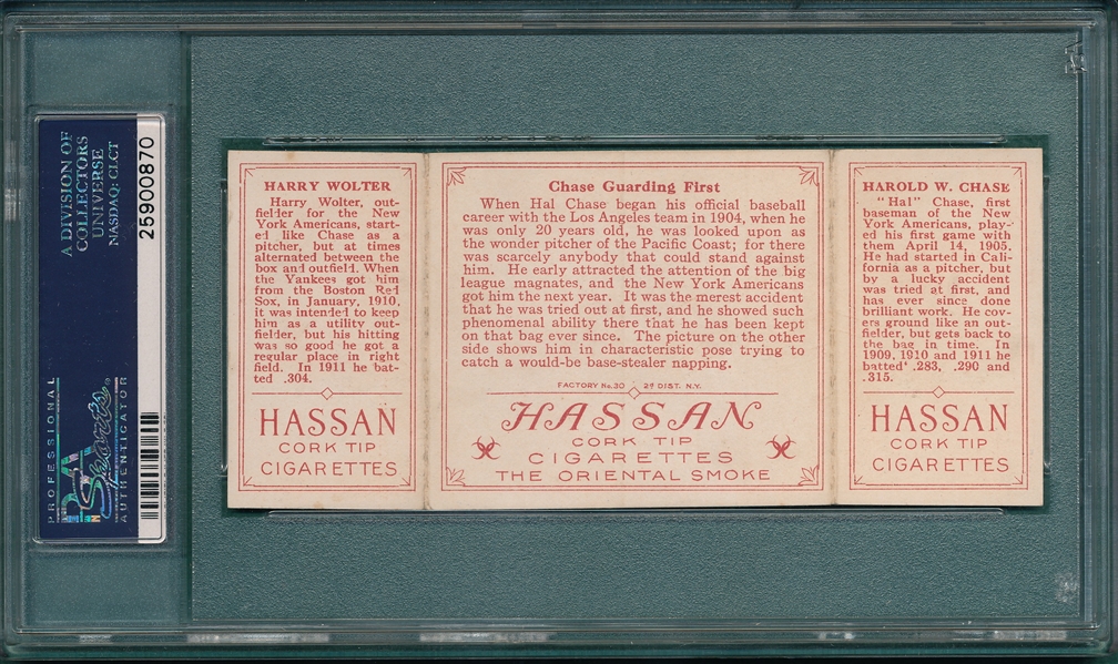 1912 T202 Chase Guarding First Chase/Wolter Hassan Cigarettes PSA 6