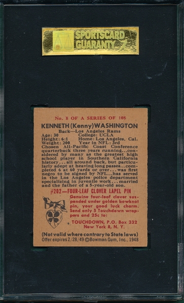 1948 Bowman FB #8 Kenny Washington SGC 88