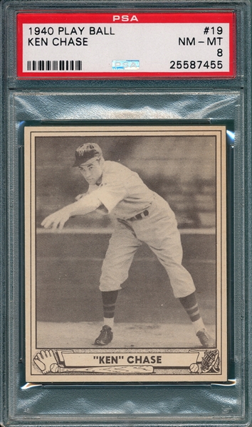 1940 Play Ball #19 Ken Chase PSA 8 *None Higher, Only 3*