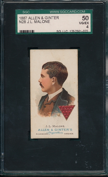 1887 N28 J. L. Malone Allen & Ginter Cigarettes SGC 50